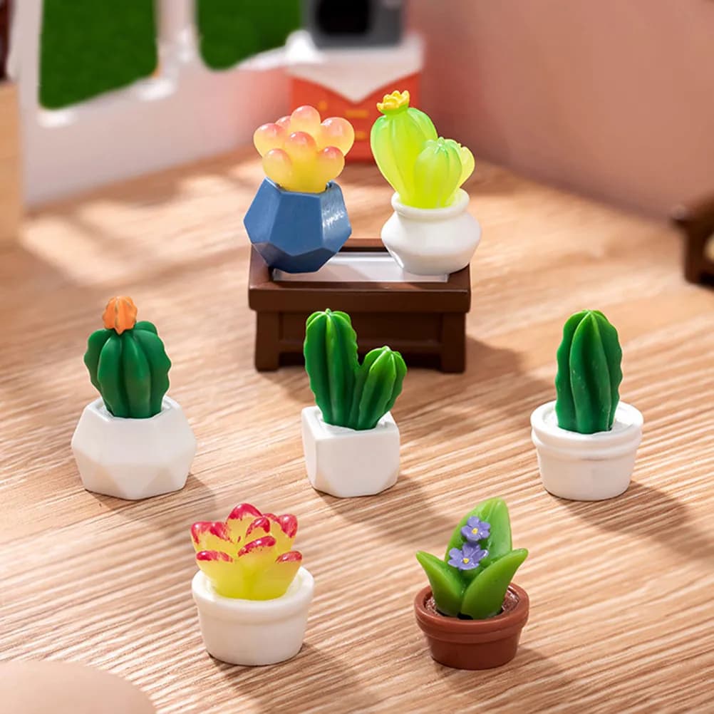 8Pcs Miniature Cactus Bonsai Resin Decor for Desk Shelf Office Home Garden Indoor Outdoor Mini Potted Plants Artificial Greenery