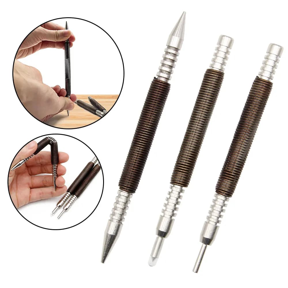 Set di accessori per strumento di perforazione del perno di perforazione del chiodo cilindrico nero del fissatore di posizionamento del punzone centrale appuntito/piatto da 3 pezzi