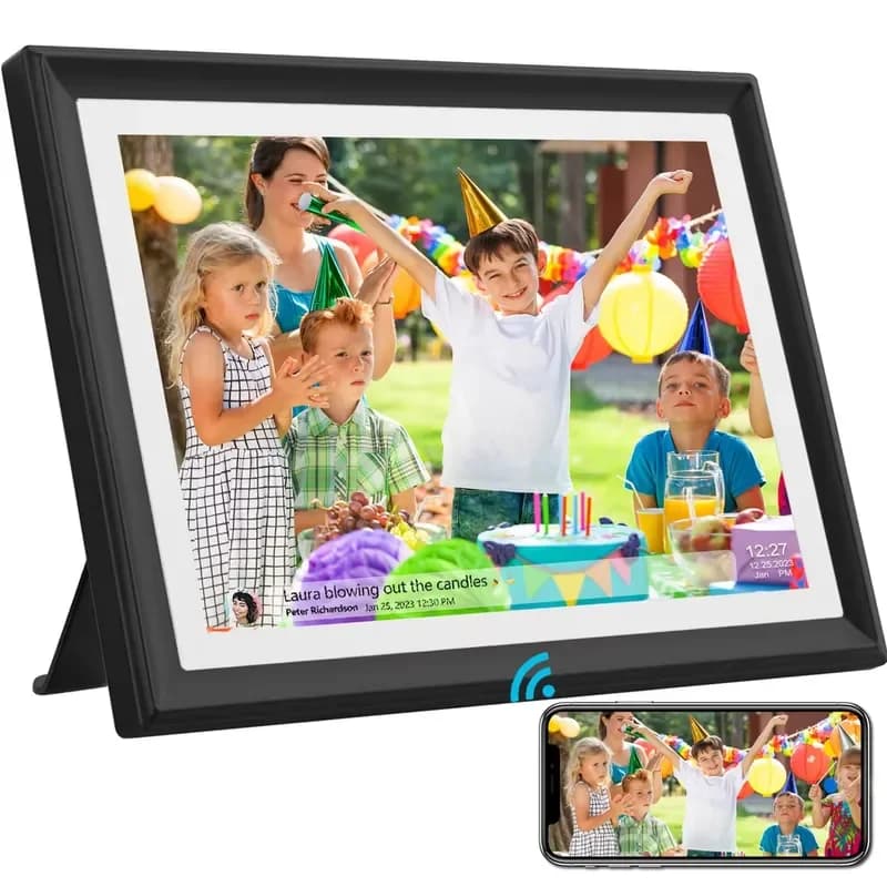 Cornice Digitale WiFi Smart da 10.1 Pollici con 32GB SSA, Schermo Touch IPS LCD, Riproduzione MP3, Orologio - Miglior Regalo di Natale per Amici