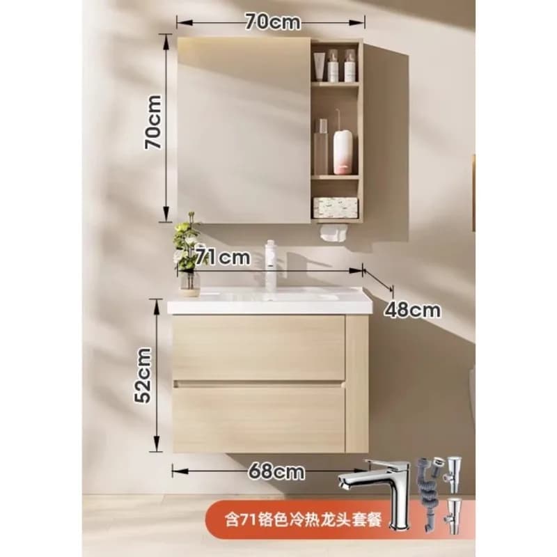 Mobile da bagno con lavabo integrato in ceramica Log Wind, mobiletto da bagno laterale per WC, mobiletto con specchio di bellezza intelligente