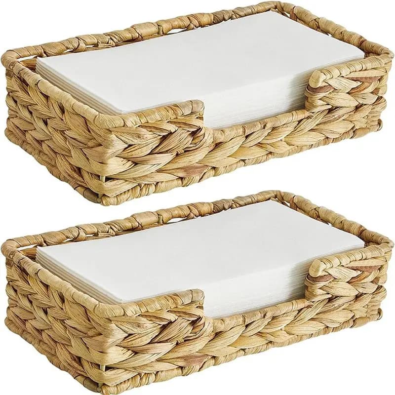 2PCS Bathroom Disposable Guest Towel Holder Long Seagrass Woven Rattan Wicker Table Hand Guest Towel Basket Tray-A74P
