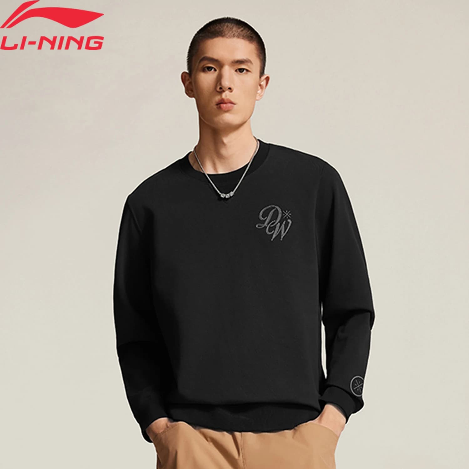 Li-Ning Men's WADE Sweatshirt Regular Fit 84%Cotton 16%Polyester Soft Comfortable Round Neck LiNing Sports Pullover AWDW013