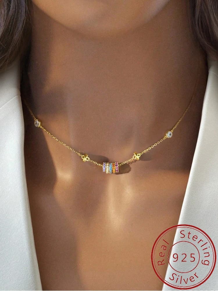925 Sterling Silver Simplicity Classic Lucky Rainbow ZirconNecklace For Women Anniversary Party High Quality Fine Jewelry