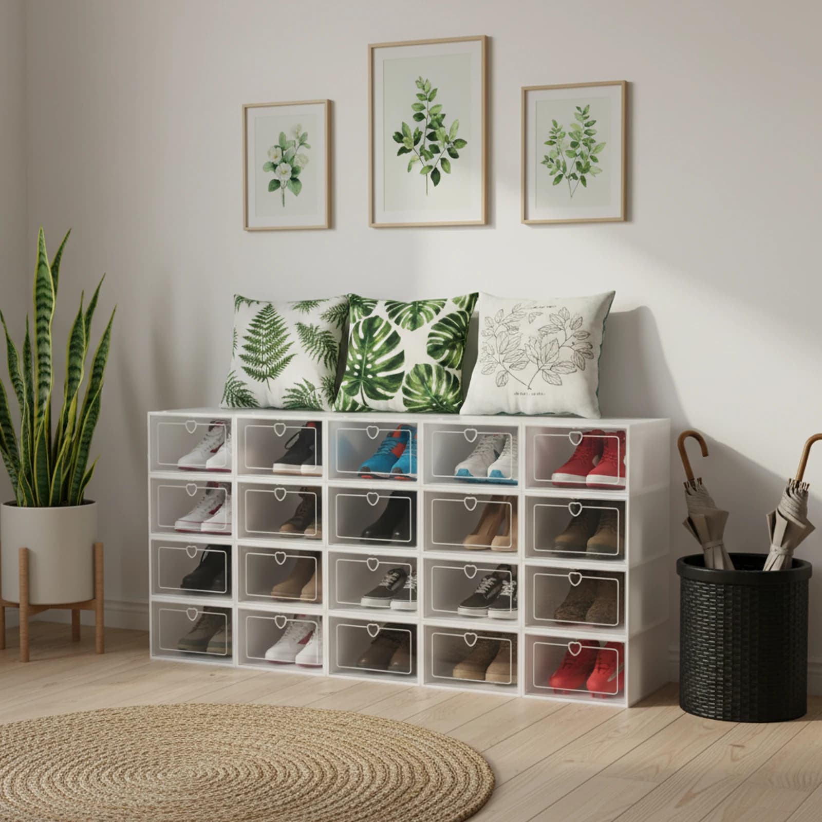 20 white shoe holder boxes, 33 x 23 x 14 cm, for small shoes, magazines, books