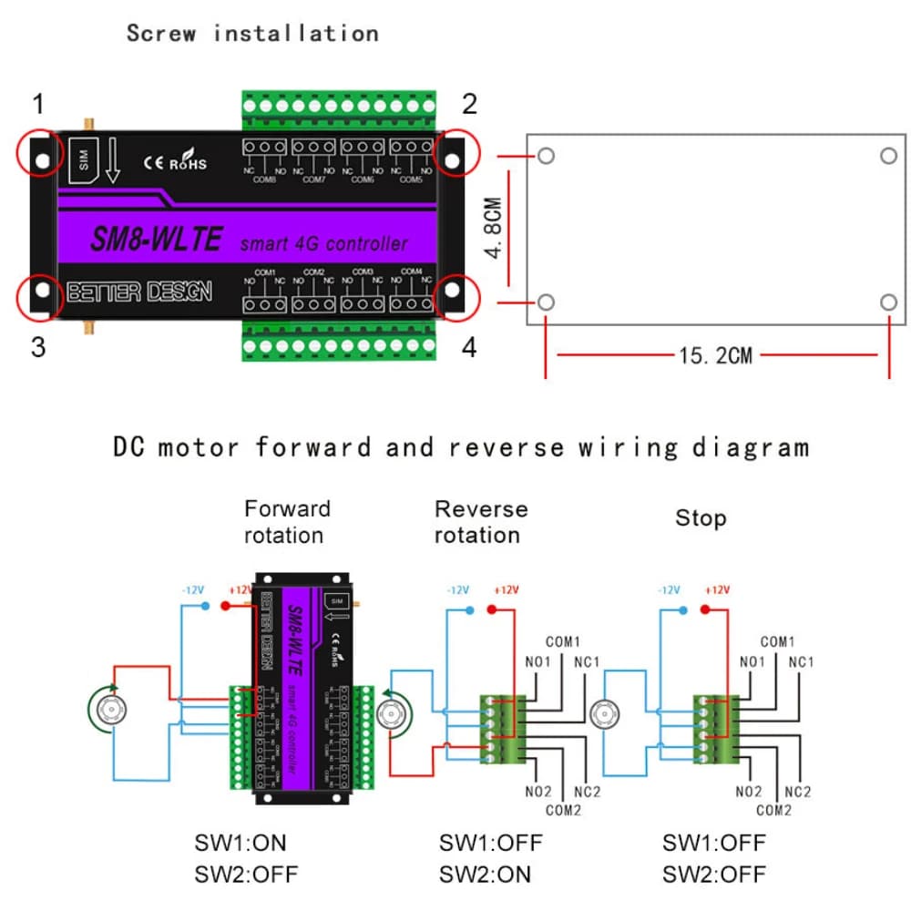 SM8-WLTE Smart 4G Controller with 8 relays Support Temperature Humidity Sensor
