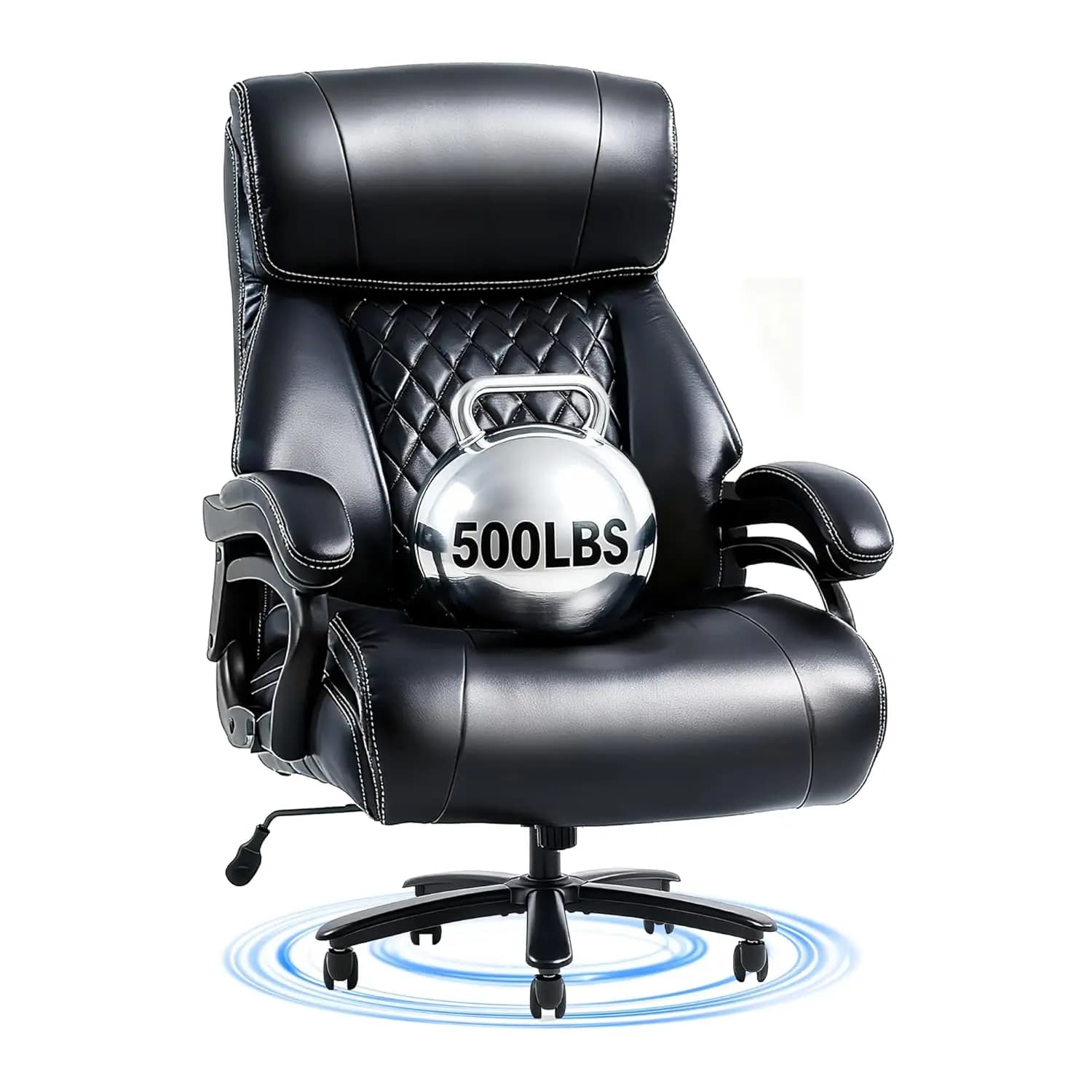 Sedia da Ufficio Robusta 500 libbre, Supporto Lombare Regolabile, Base in Metallo, per Home Office e Gaming, in Pelle, Personalizzabile