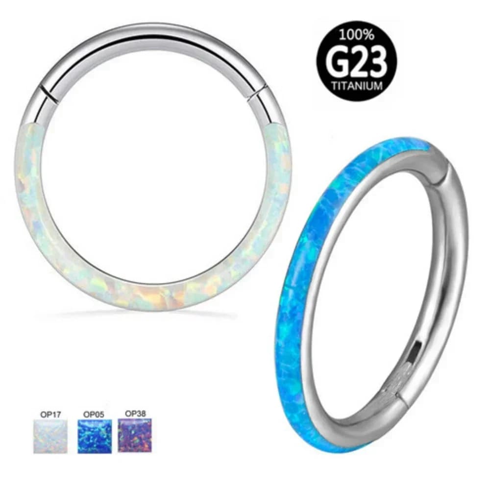 G23 Titanium Front Side Opal Nose Ring Hoop Septum Ear Cartilage Tragus Lip Stud Clicker Hinged Piercing 6mm - 12mm