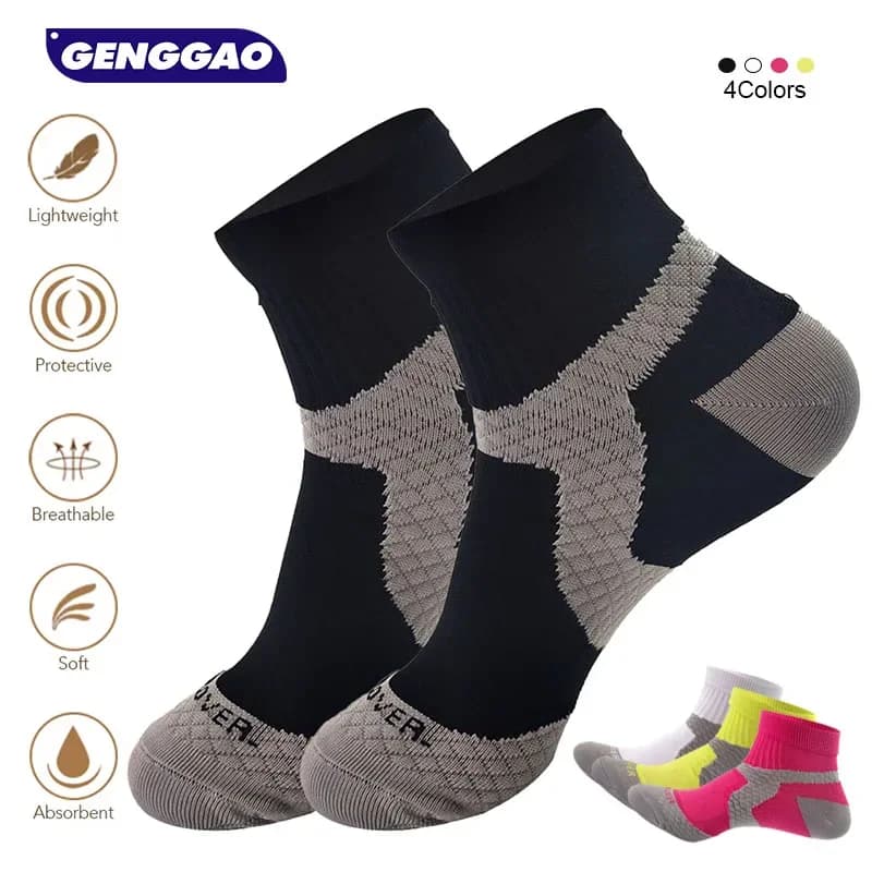 1 paio di calzini di supporto per caviglia a compressione per donna e uomo-Coolmax Wicking, Athletic imbottito, sollievo dalla fascite plantare