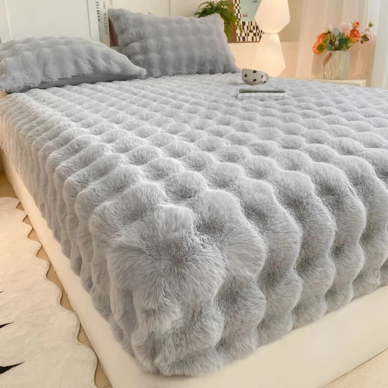 Lenzuolo con angoli in soffice peluche per l'inverno Lenzuola in pile di coniglio tinta unita su protezione elastica per materasso addensato caldo invernale