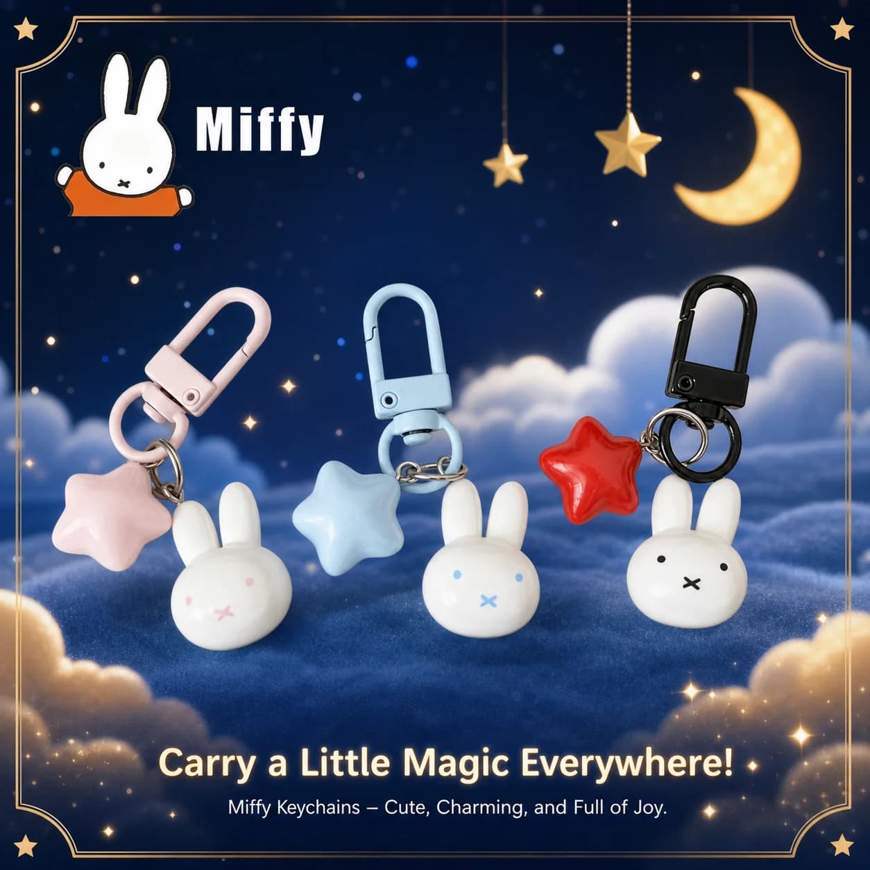 Miffy Rabbit Head Kawaii Cute Small Doll Keychain Backpack Car Ornament Charm Decorative Gift for Girl Adorable Pendant