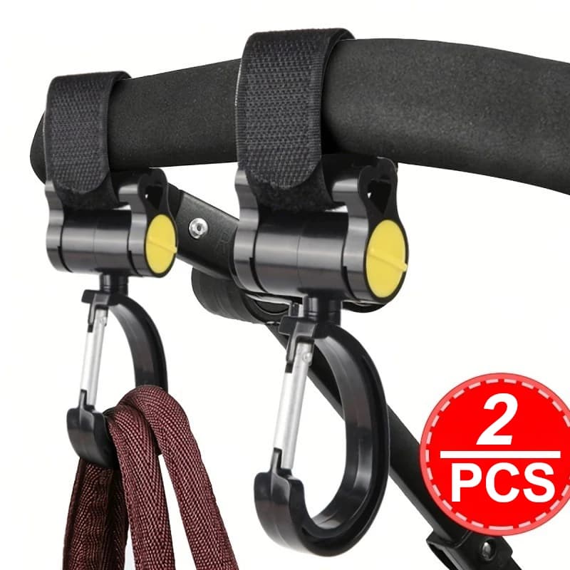 2 Pezzi 360 ° Ganci Girevoli per Passeggino | Ganci universali in PVC senza foratura per passeggini, e-bike e caschi, accessorio resistente per appendere oggetti