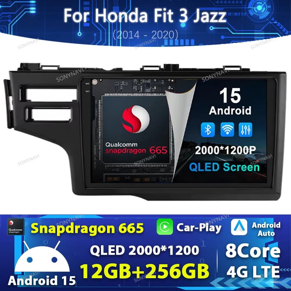 Android 15 Car Radio For Honda Jazz 3 2015 - 2020 Fit 3 2013 - 2020 GPS NAVI Multimedia Stereo Video Player QLED 2DIN Head Unit