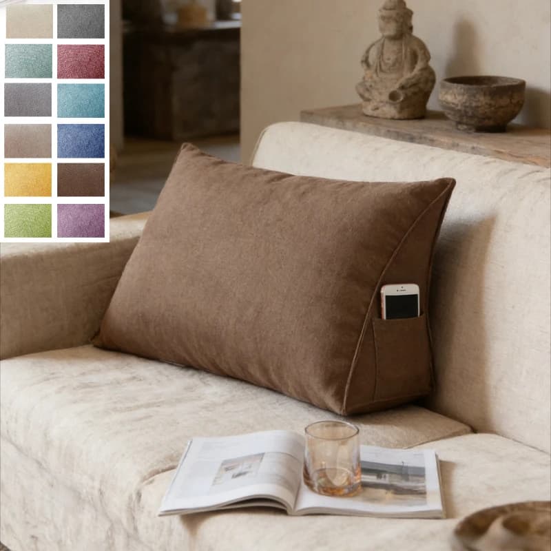 Cuscino a cuneo grande triangolare per schienale, supporto per letto e divano con tasche, comfort lombare per leggere seduti