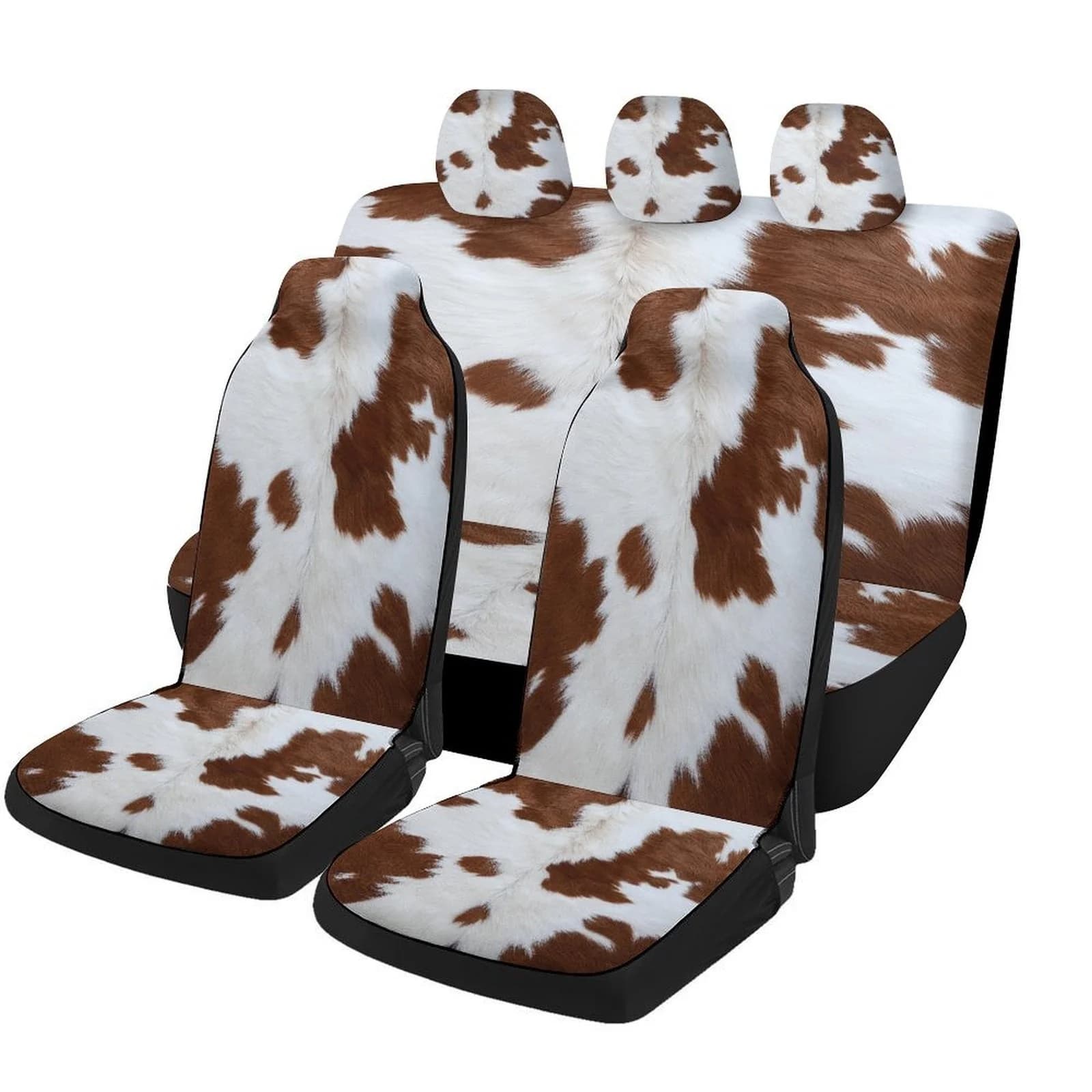 Set of car seat covers with cow leather pattern, for most cars, complete set of breathable and fashionable decorative seat covers, C