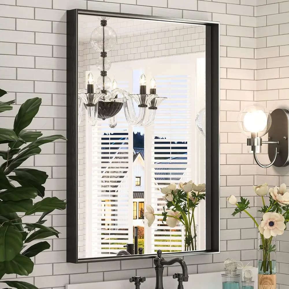 Specchio da Bagno con Cornice Nera 22x30 Pollici, Quadrato in Nichel Spazzolato, Specchio Moderno per Uso Sopra il Lavabo