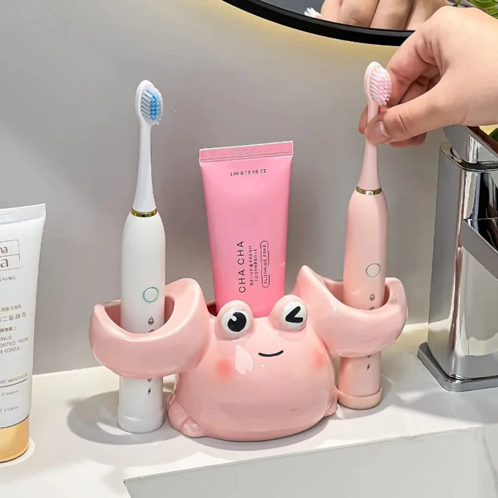 Portaspazzolino e Portadentifricio in Ceramica a Forma di Granchio, Organizzatore per Bagno, Accessori per il Bagno