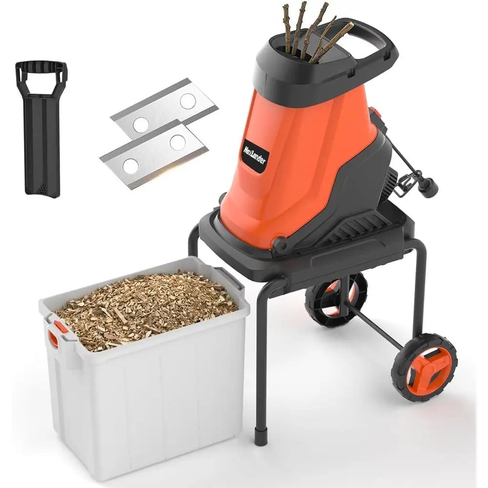 Cippatrice per legno da 15 A con contenitore da 50 litri, diametro 1,8, riduzione 15:1 per rifiuti e compostaggio da giardino