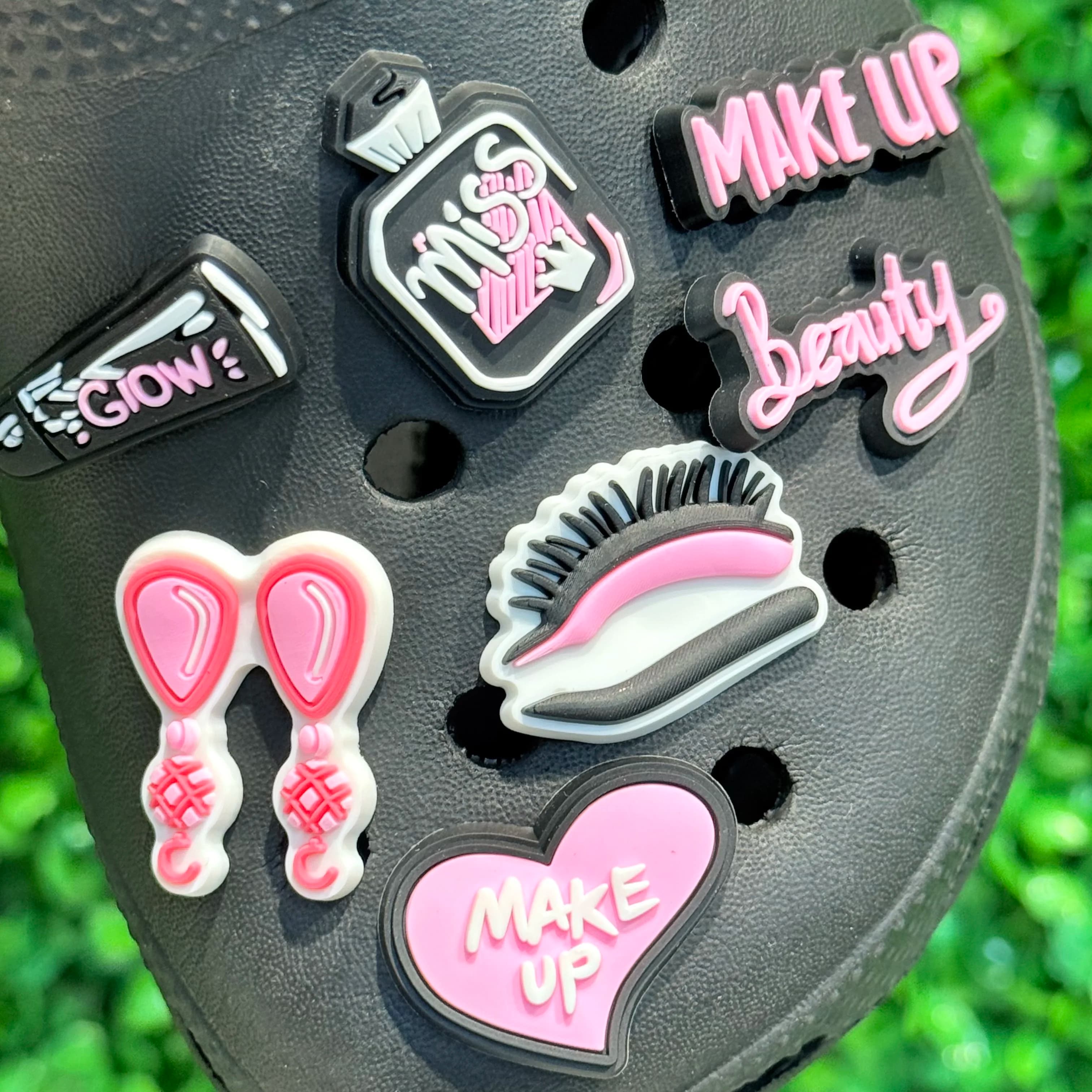 1/19Pcs Make Up Cosmetics PVC Shoe Accessories Brush Liptint Powder Girls Buckle Charms For Adult Holiday Gift
