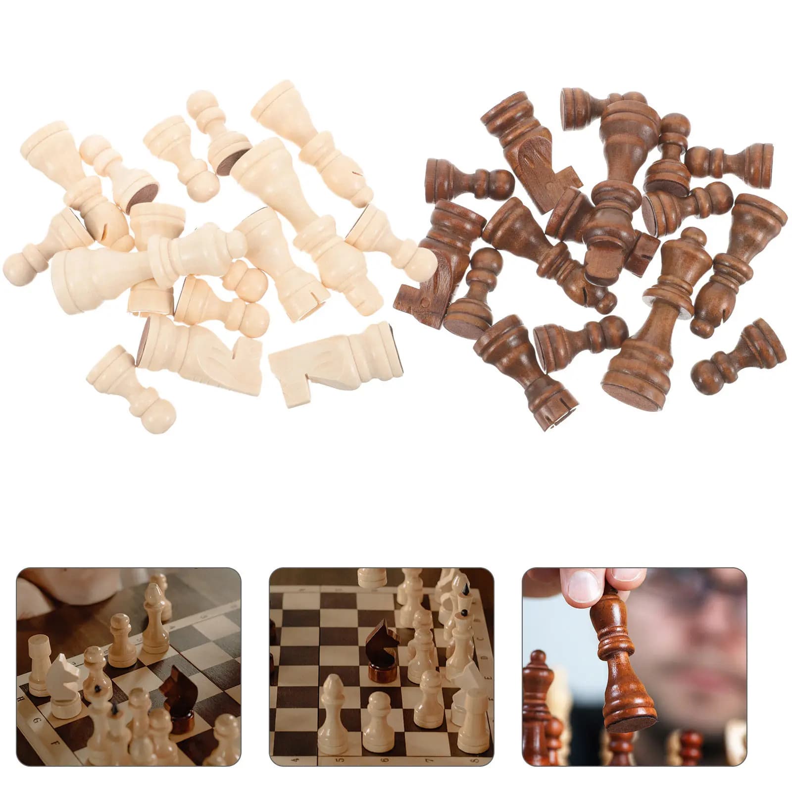 Set di Pezzi degli Scacchi in Legno, Solo Pezzi Internazionali per Gioco da Tavolo, Accessori Compatti da Viaggio per Scacchiera