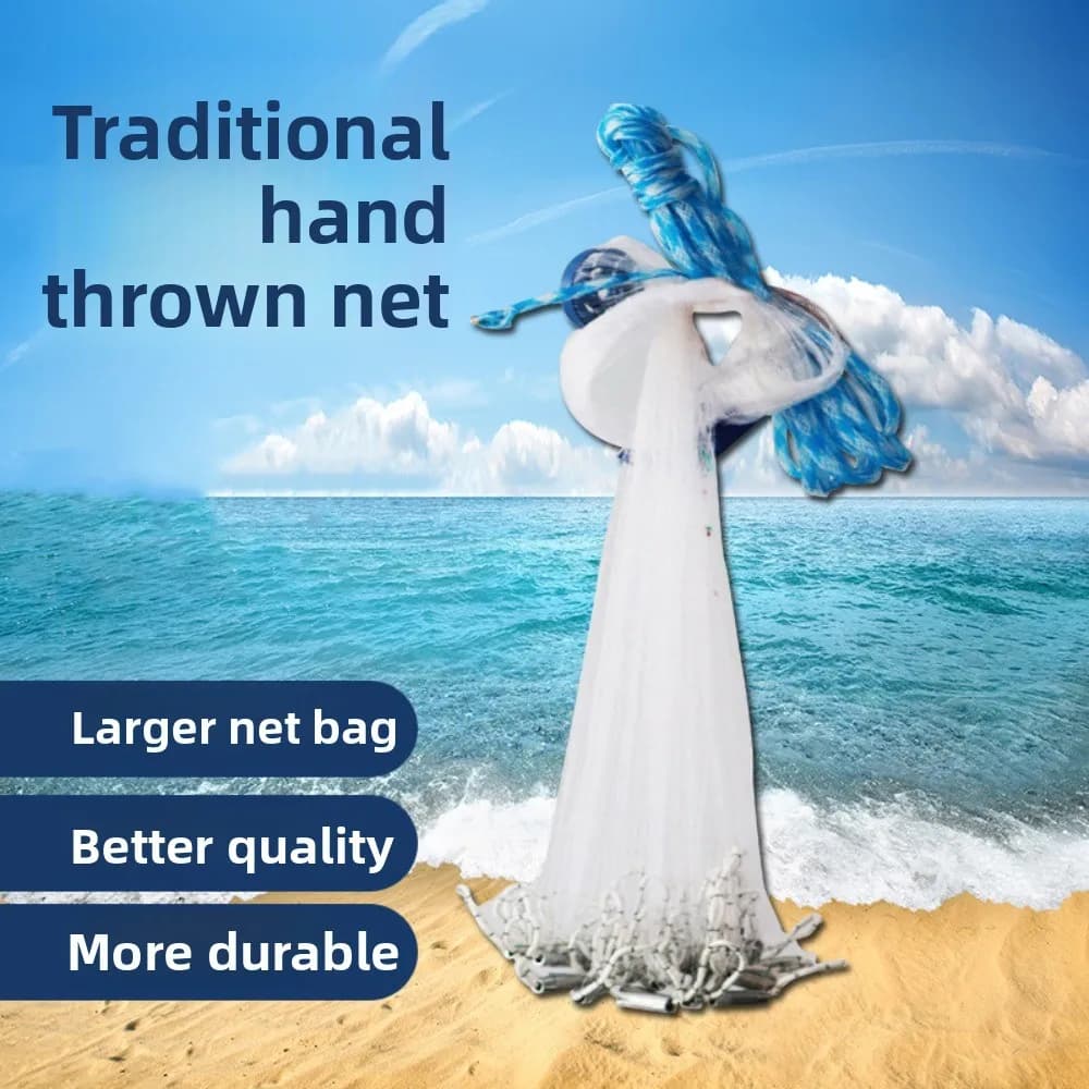 No Circle American Style Fishnet 1 Finger Grid Hand Cast Fishing Net Foldable Steel Sinker Cast Fish Net Fishing Trap Tools