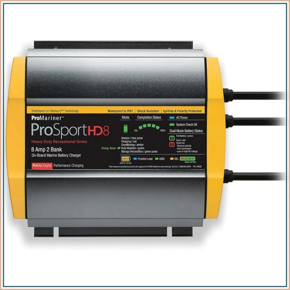 8 Amp 2 Bank Marine Battery Charger - Waterproof, LiFePO4/AGM/GEL Compatible