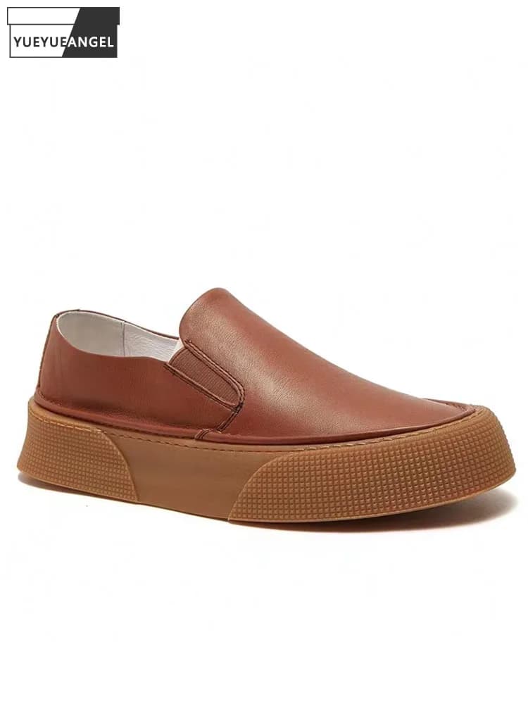 Moda uomo piattaforma spessa pelle bovina scarpe in vera pelle traspirante lavoro Casual scarpe da guida Vintage Slip On mocassini