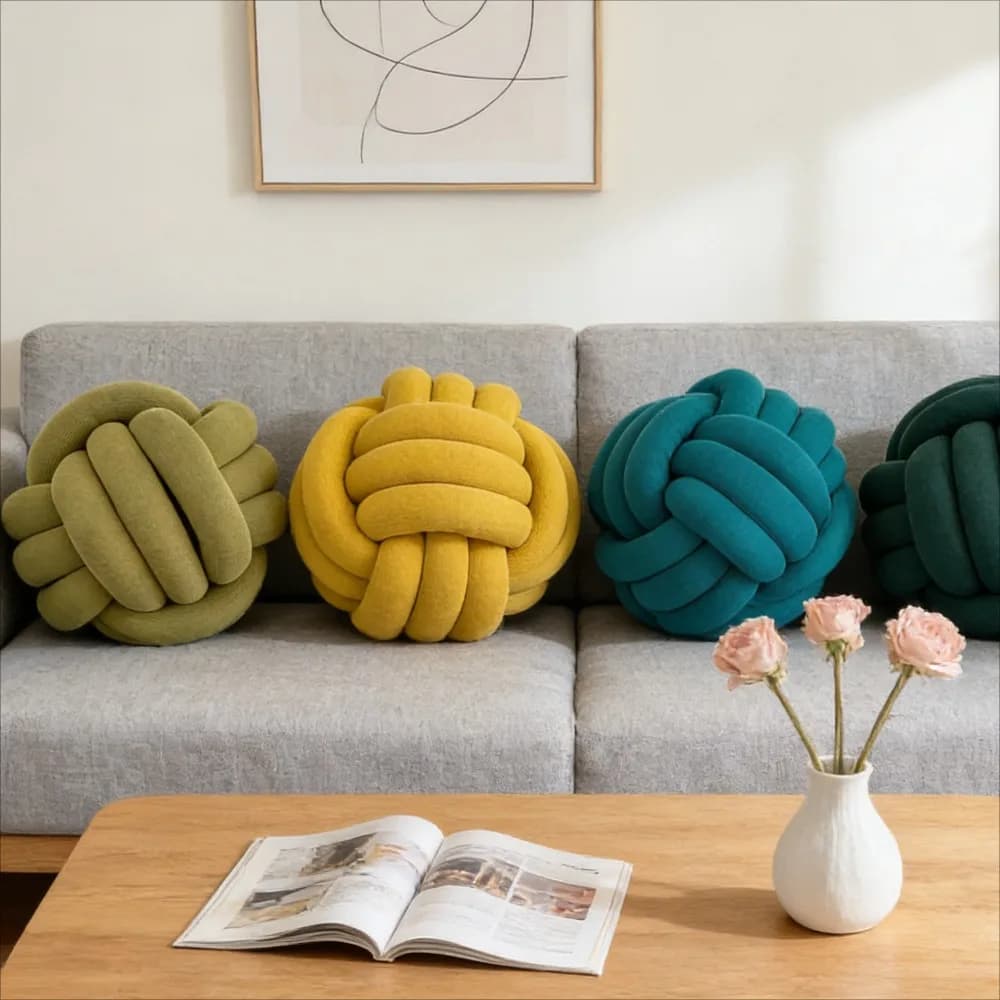 Cuscino Decorativo Nordico Intrecciato a Mano con Tre Fili di Corda, Cuscino Lombare per Comodino, Finestra a Bovindo, Casa Accogliente e Texturizzata
