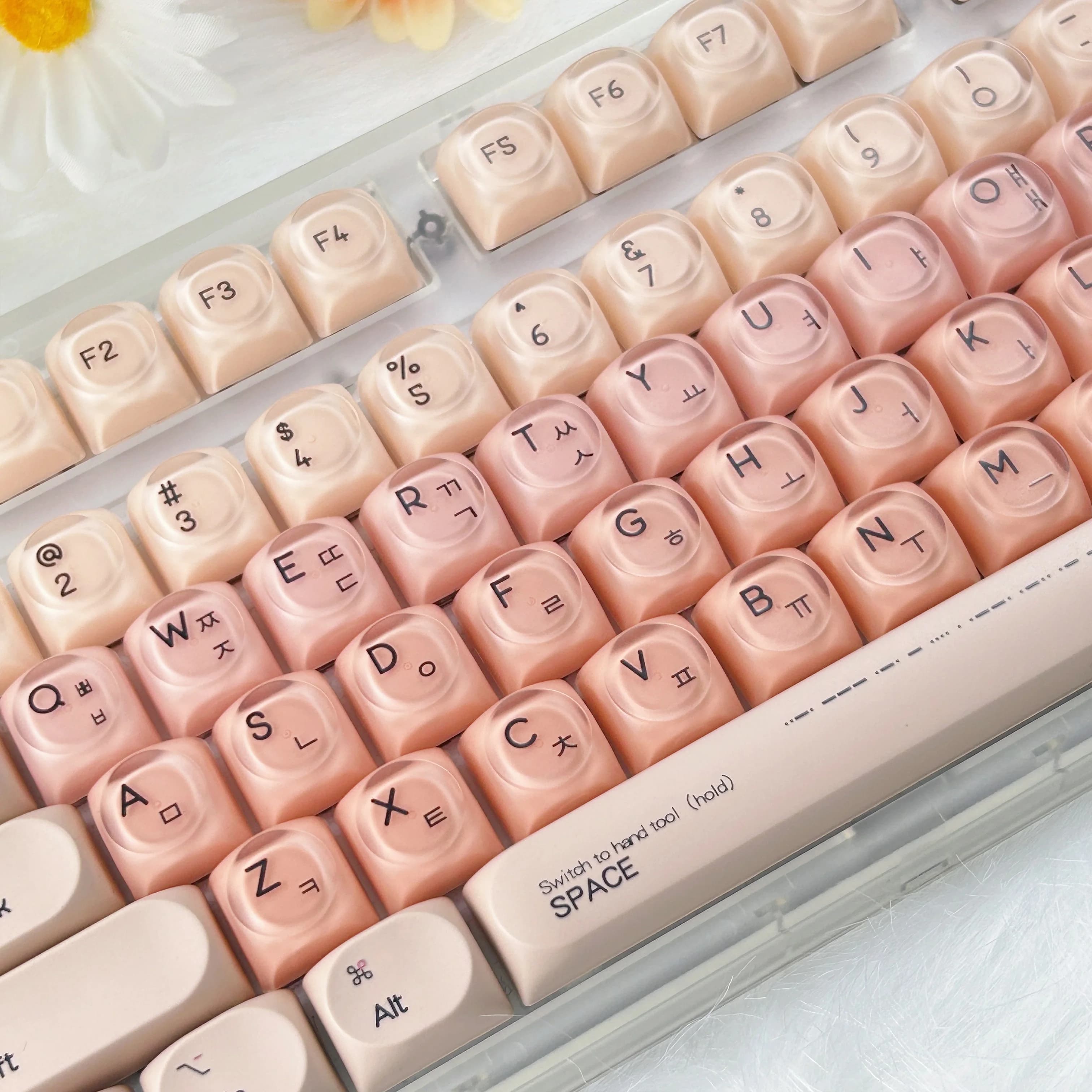 Set of Korean Keyboards HOA Profile Fluid background Theme Round Mechanical Keyboards Material PBT + PC ISO Enter Hangul Keycaps