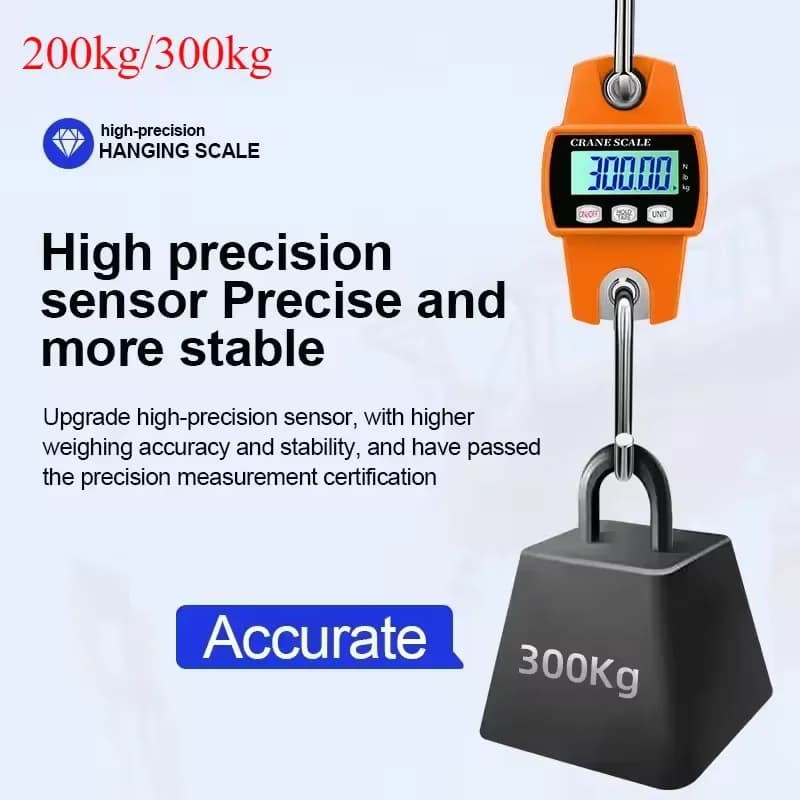 Bilancia Digitale Multifunzione da Appendere 200/300KG con Display LCD, Strumento di Pesatura Portatile per Valigie, Pesca, Biciclette e Test di Carico Industriale