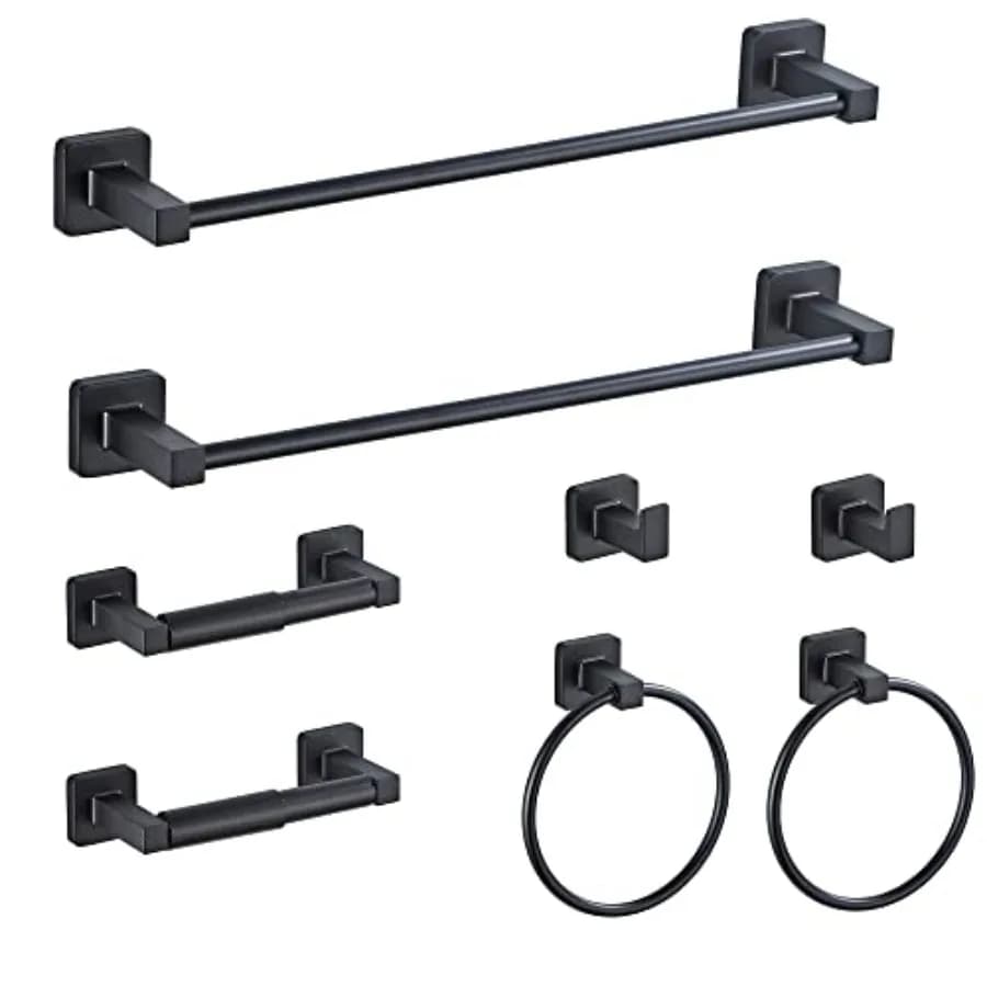 Set di Accessori per Bagno 8 Pezzi, Set Portasciugamani in Acciaio Inox da Parete, Include Portasciugamani da 16 Pollici, Anello Portasciugamani, Gancio Portasciugamani