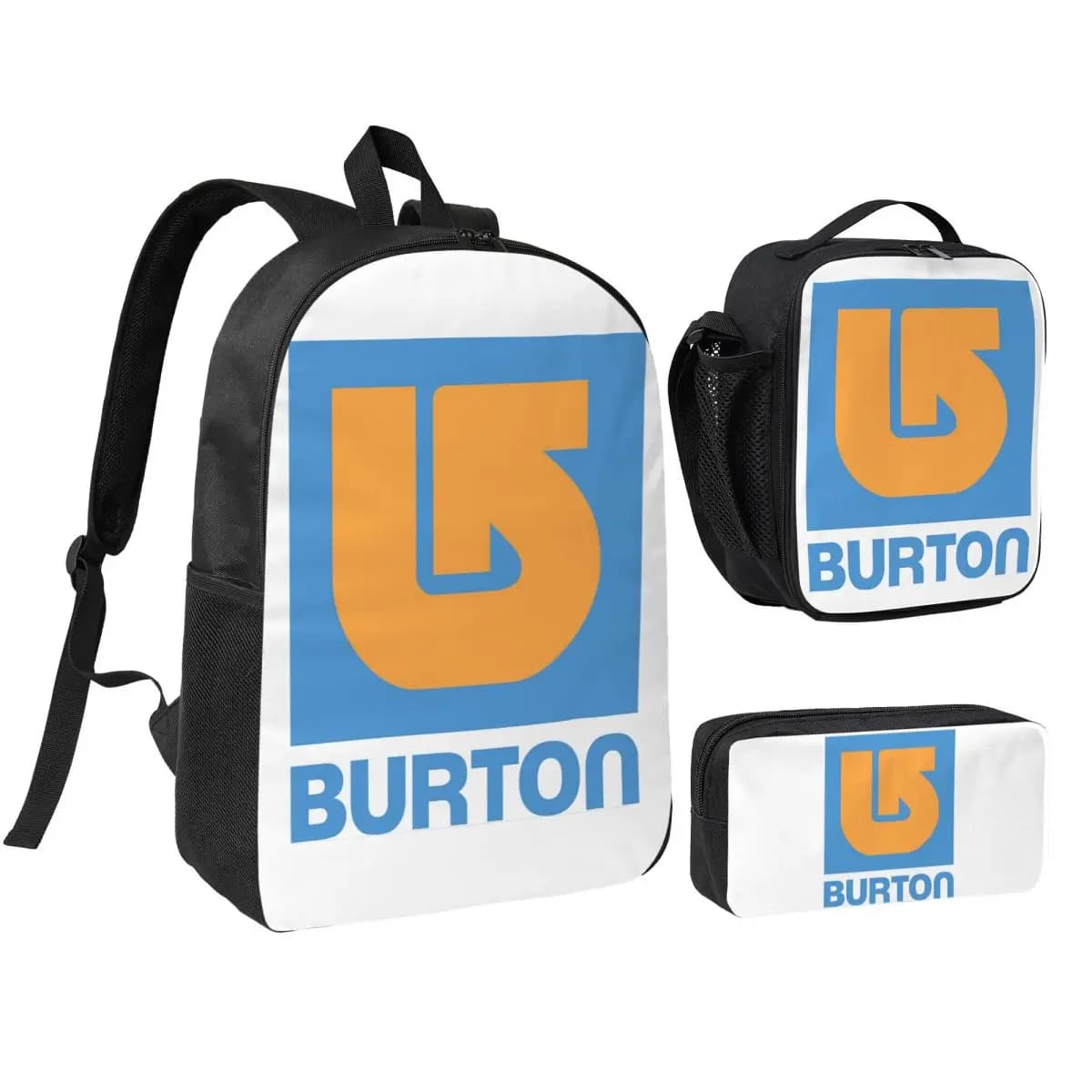 Zaino sportivo Burton Snowboard per ragazzi e ragazze, borsa per libri, borsa a tracolla, 3 pezzi, borsa termica per il pranzo, astuccio per matite
