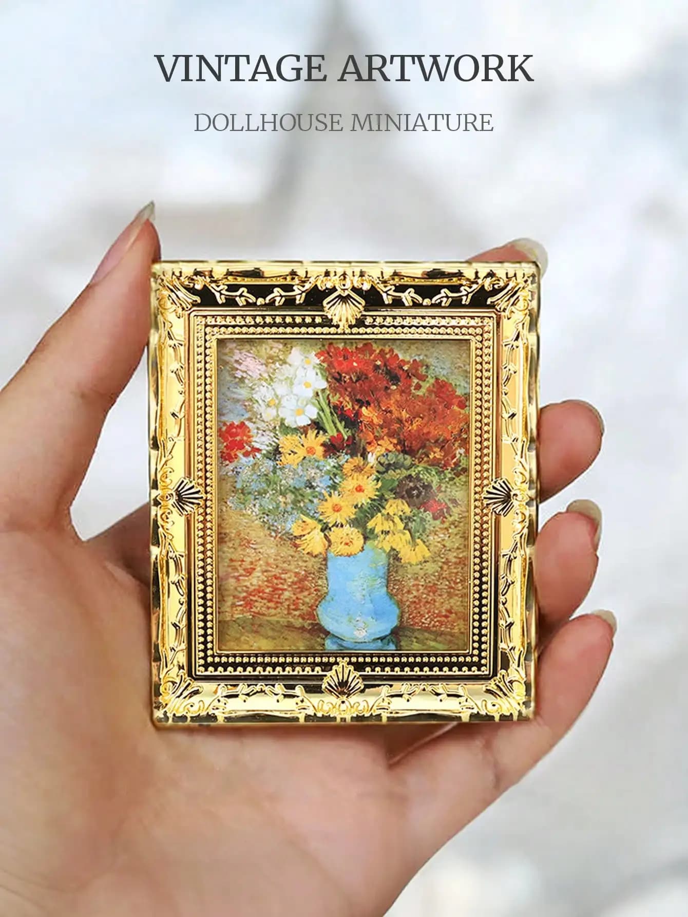 Oil Painting Miniature with Ladder Frame 1:12, Retro Style Retro Simulation Palace, Decorative Wall Accessories for Doll House