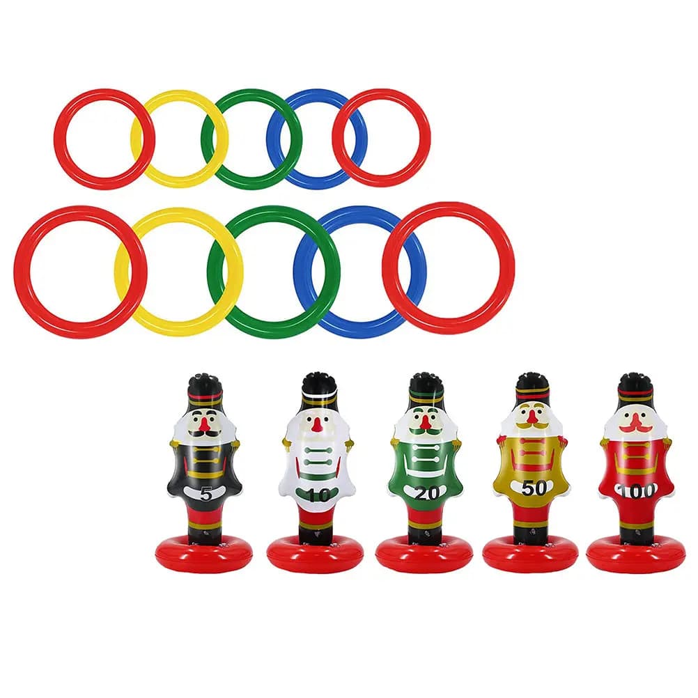 Set di Giochi Gonfiabili Natalizi con Schiaccianoci e Lancio dell'Anello, Decorazioni Natalizie, Giochi all'Aperto per Bambini, Interazione Genitore-Figlio