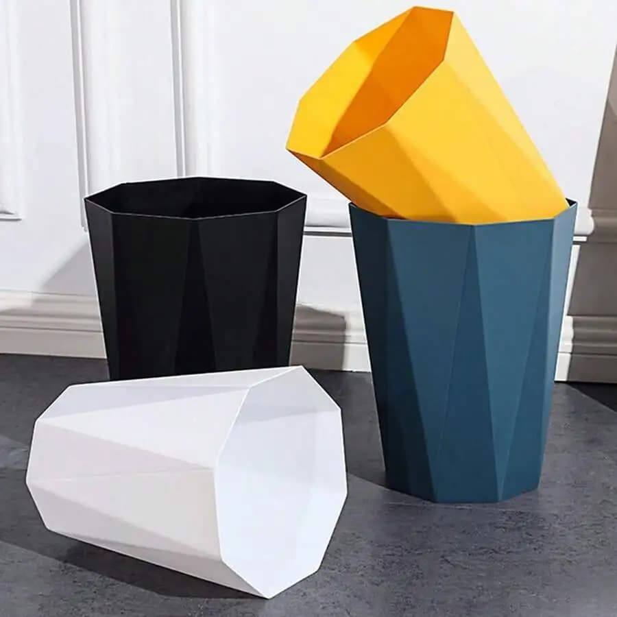 2-Pack Nordic-Style Octagonal Bin, Geometric Plastic Waste Basket With Frosted Finish, Open-Top Small Trash Can, Suitable For