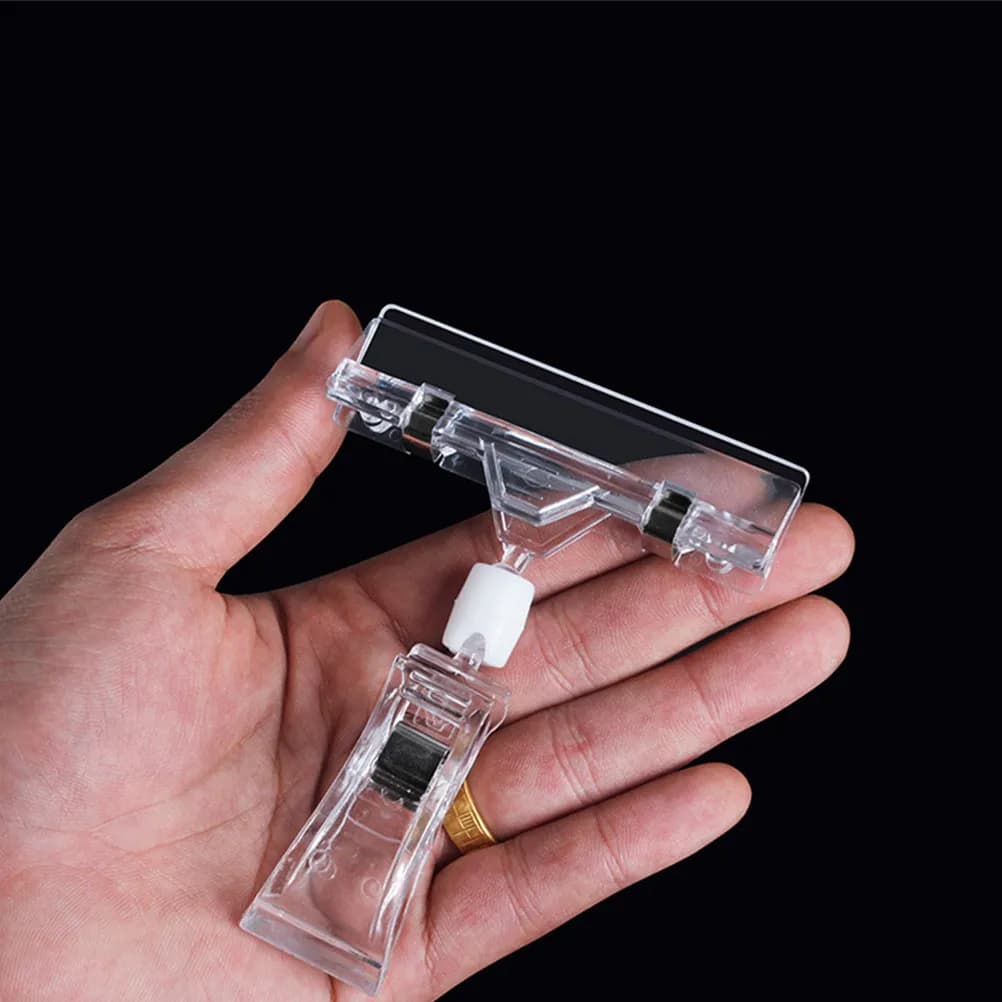 Clip per cartellini da negozio da 12 pezzi, portaetichette in plastica, clip girevoli per esposizione, per etichette pubblicitarie di negozi e supermercati