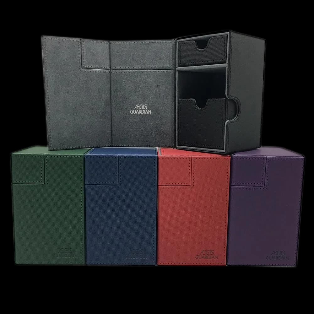 AEGIS GUARDIAN - Vertical Card Deck Box with Dice Tray, Commander Deck Box Fit 120+ Sleeved Cards, PU Leather Card Storage Box