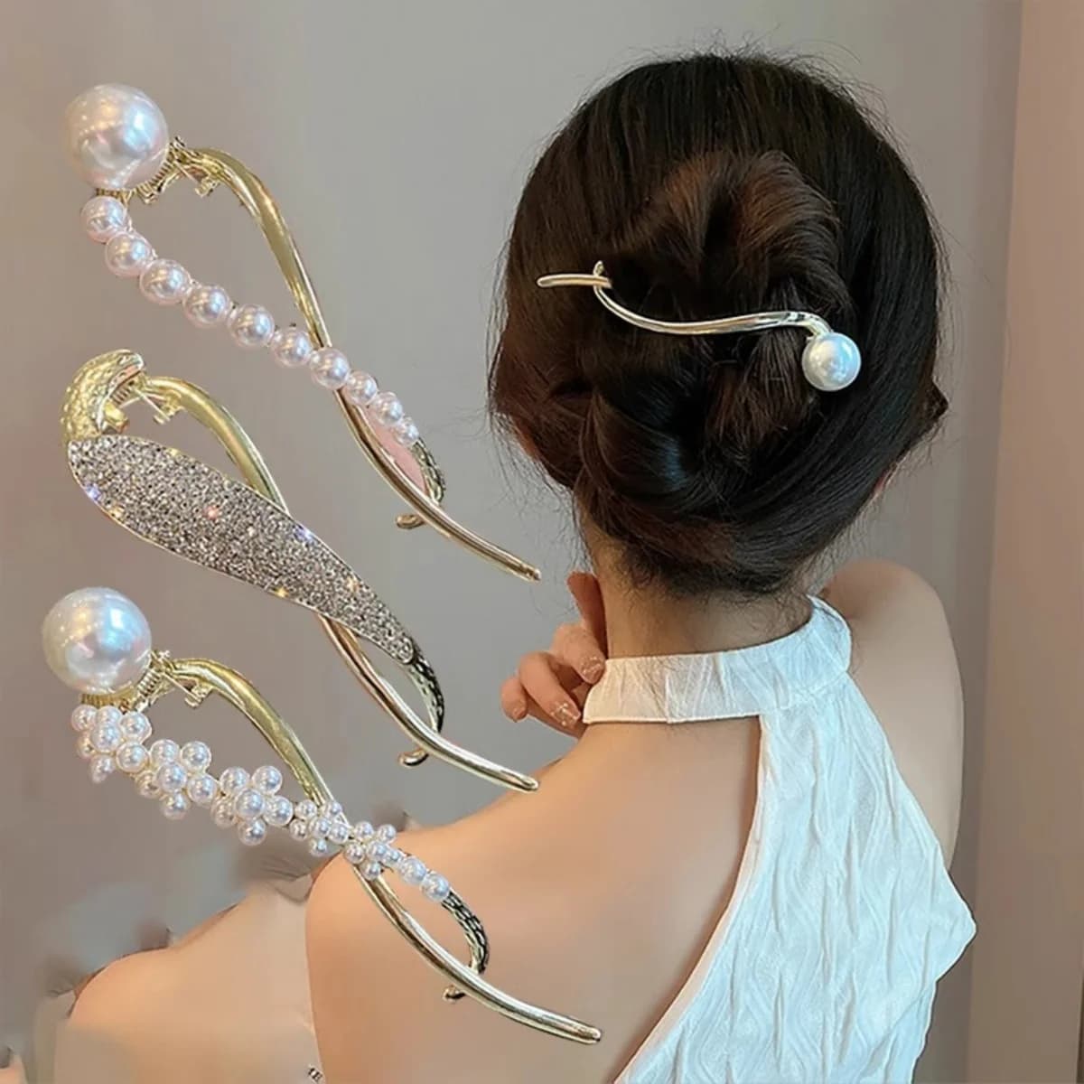 Elegante fermaglio per capelli con perle glitterate per donna Fermaglio per capelli intrecciato alla moda Ragazze Moda Vita quotidiana Accessorio per capelli Spilla per capelli gioielli