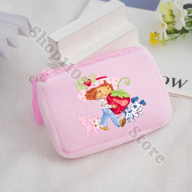 Children Anime Plush Coin Purse Strawberry Shortcake Girl Cute Wallet Kids Cartoon Printed Money Bag Accessories Storage Pouch