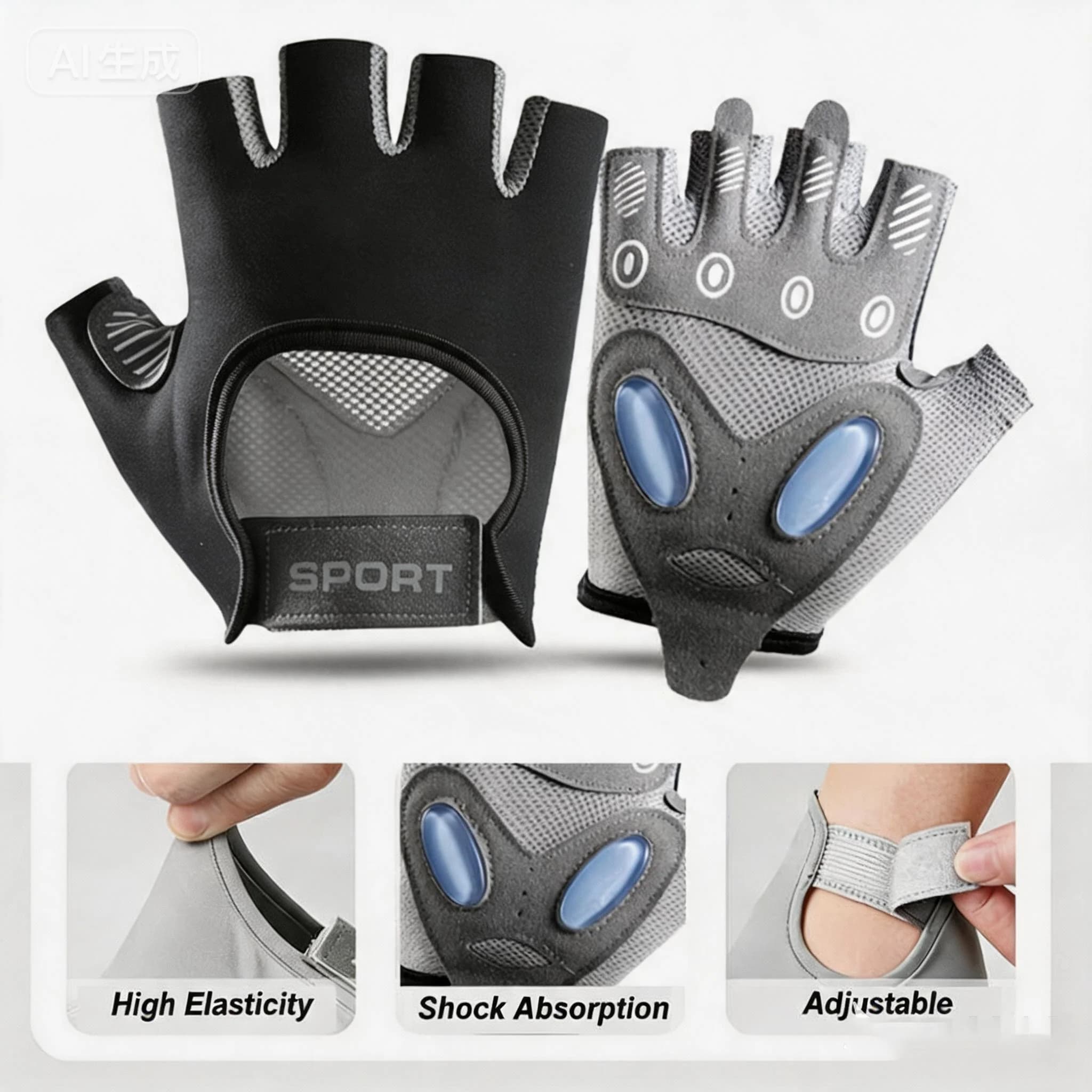 Guanti sportivi traspiranti con protezione completa della palma, per uomo e donna, guanti fitness leggeri per ciclismo e sollevamento pesi.