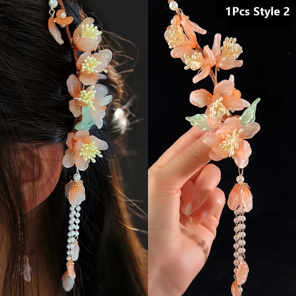 1Pcs Durable Fairy Tassel Chinese Hair Pin Side Clips Flower Flower Hairpin Retro Headpieces Hanfu Dress Hair Accessories