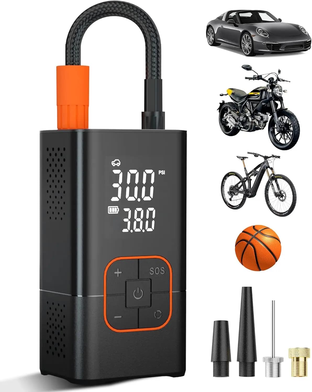 Compressore d'Aria Portatile 150PSI per Pneumatici Auto, Manometro Digitale, Pompa Elettrica Senza Fili per Biciclette e Gonfiabili