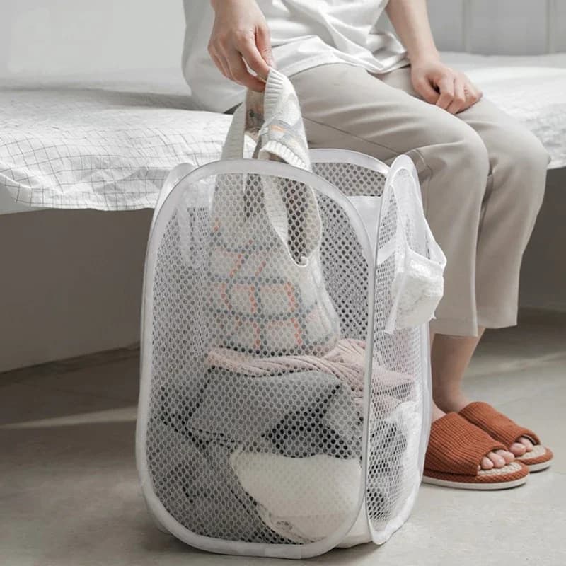 Practical basket for linen, home bathroom, fabric, network, organizers, folding bag, bucket for dirty clothes, washing frame