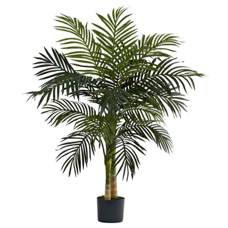 Palma artificiale a doppio stelo da 1,2 m con fogliame realistico e abbondante, senza manutenzione, per interni, ideale per la decorazione della casa.