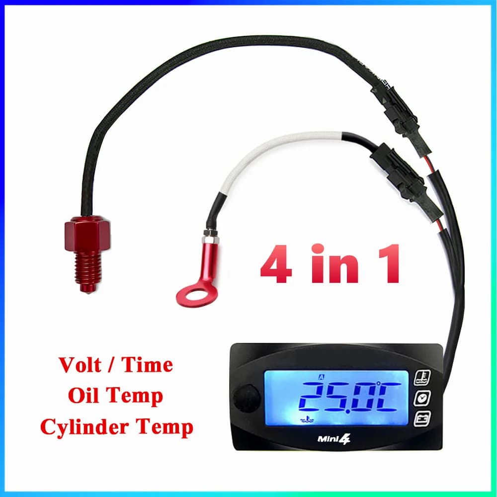 Termometro Universale Koso per Moto MINI 4 DUAL TEMP METER con Sensore Temperatura Olio, Voltmetro e Indicatore Tempo
