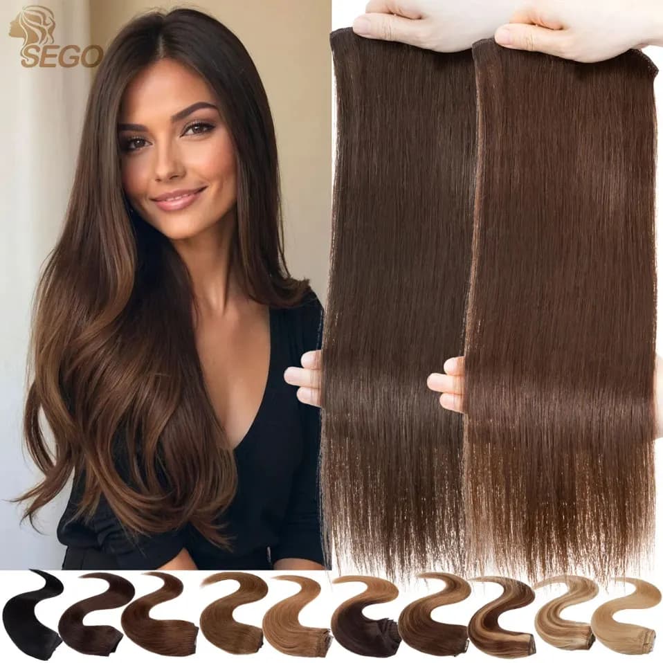 SEGO 8 pezzi/set extension per capelli umani con clip dritte, realizzate a macchina, extension per capelli veri Remy, capelli naturali per donne, per aggiungere volume