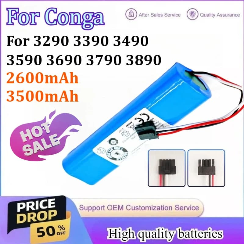 14.4v 3500mAh per Conga 3290 3390 3490 3590 3690 3790 3890 Spazzare Pulire Robot Aspirapolvere Batteria ricaricabile agli ioni di litio