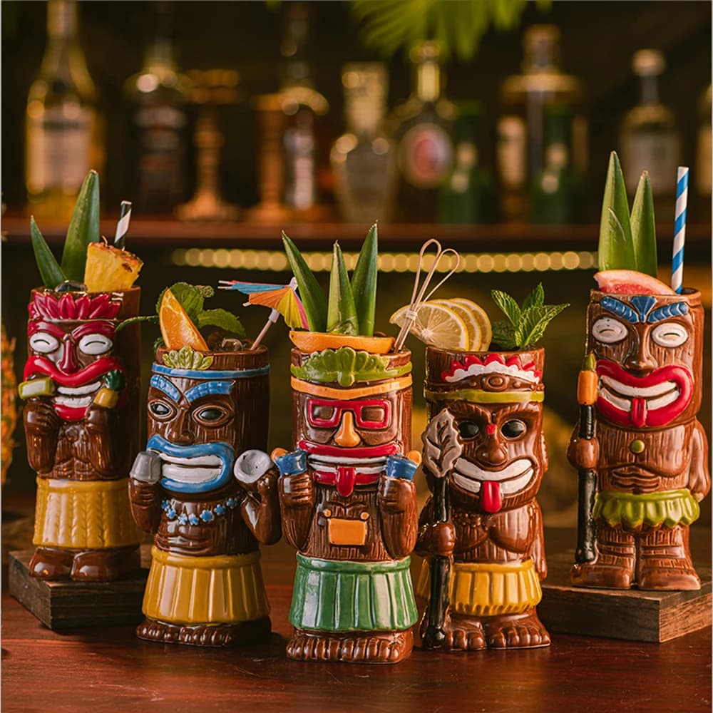 Ceramic Tiki Mug, Hawaiian Tropical Cocktail Cup, Novelty Funny Drinkware for Beer Wine, Bar Party Decor Gift for Tiki Lovers