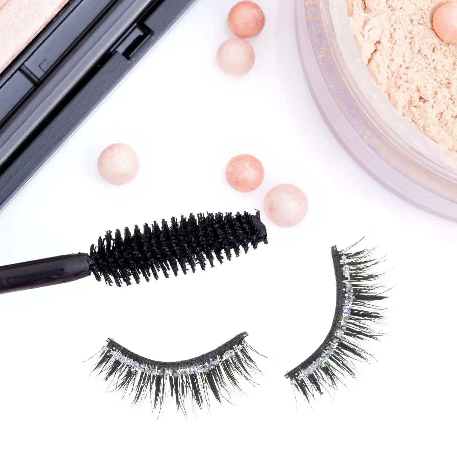 5 paia di ciglia finte scintillanti con glitter, fibra artificiale premium, ciglia finte naturali, trucco occhi denso, leggero e impermeabile