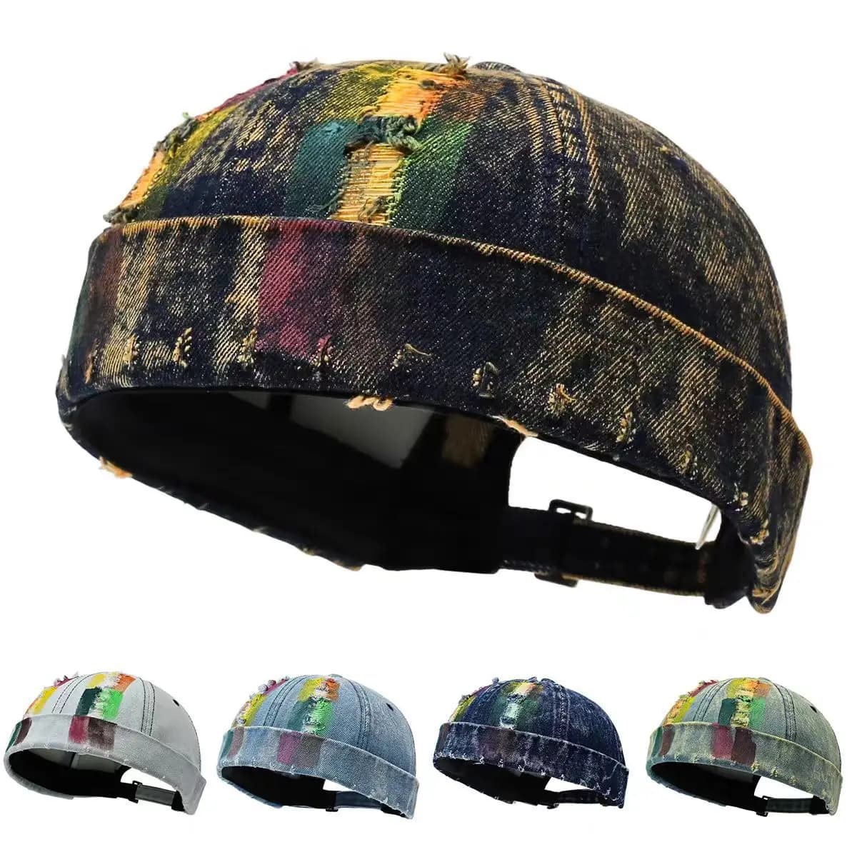 2026 Unisex Single‑Piece Beanie, Distressed Colorful Denim Fisherman Cap, Retro‑Style Skullcap, Suitable For Street Fashion And Daily Wear
