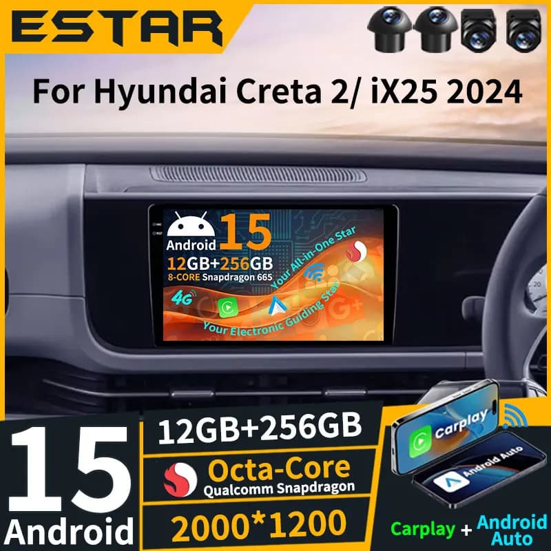 Wireless Carplay Android 15 For Hyundai Creta 2 IX25 2024 Car Radio Octa Core Video Player DTS 360 Camera WIFI DSP BT Stereo RDS
